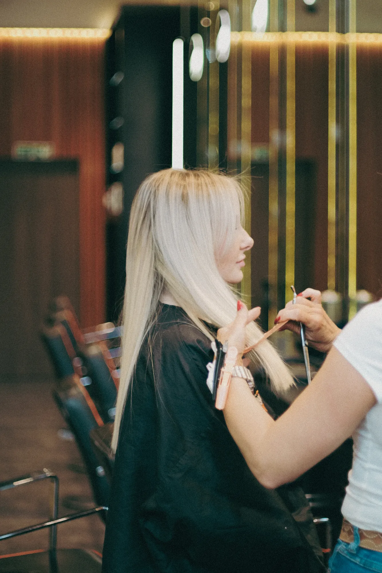 Blonde hair colour being applied at Wigs & Warpaint, Sheffield
