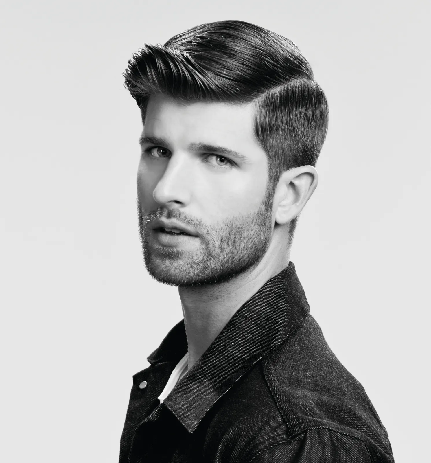 Classic side-parted men’s hairstyle from Claire’s American Crew LA archive