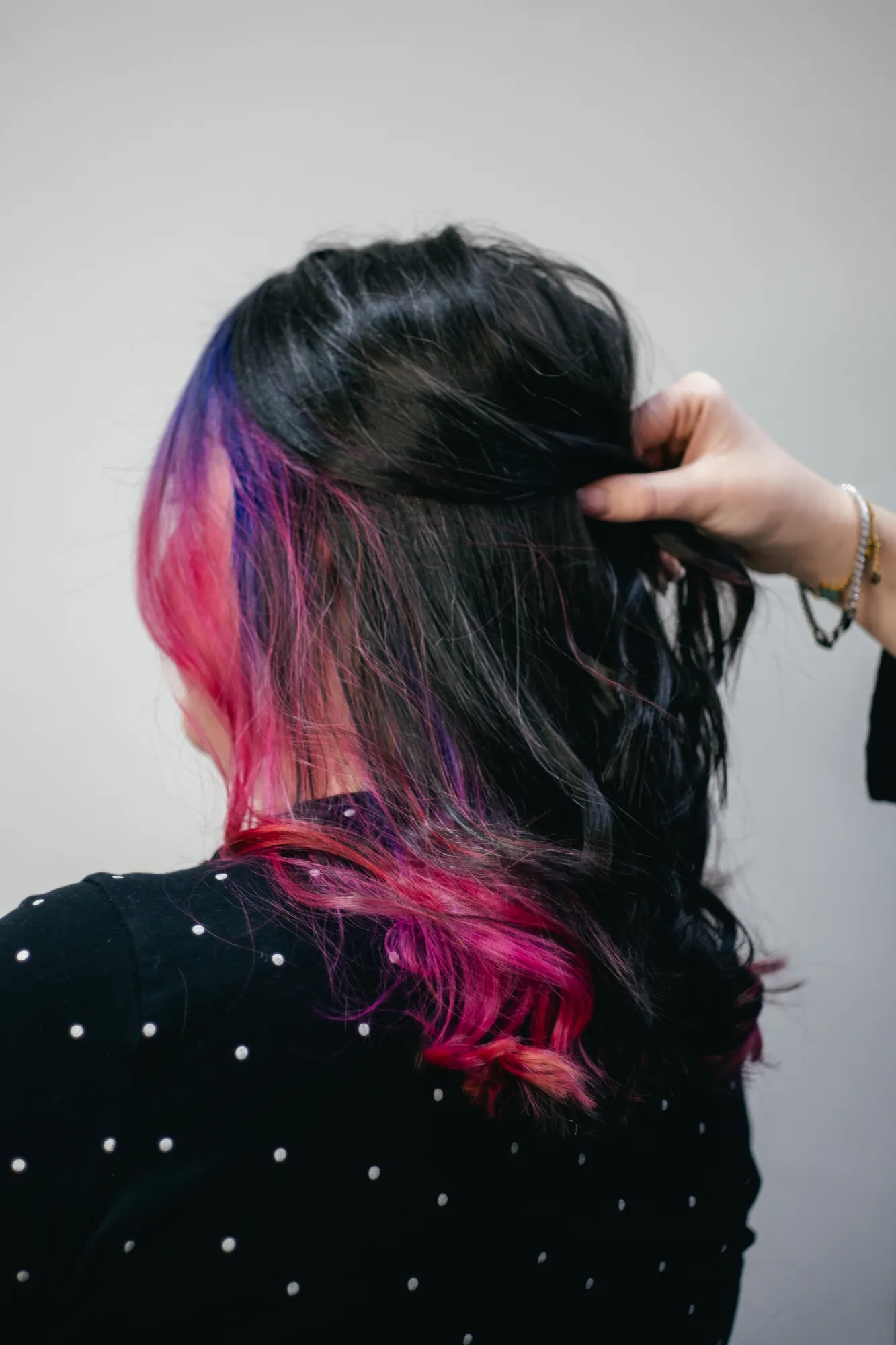 Hidden pink colour panel by Adam at Wigs & Warpaint, Sheffield