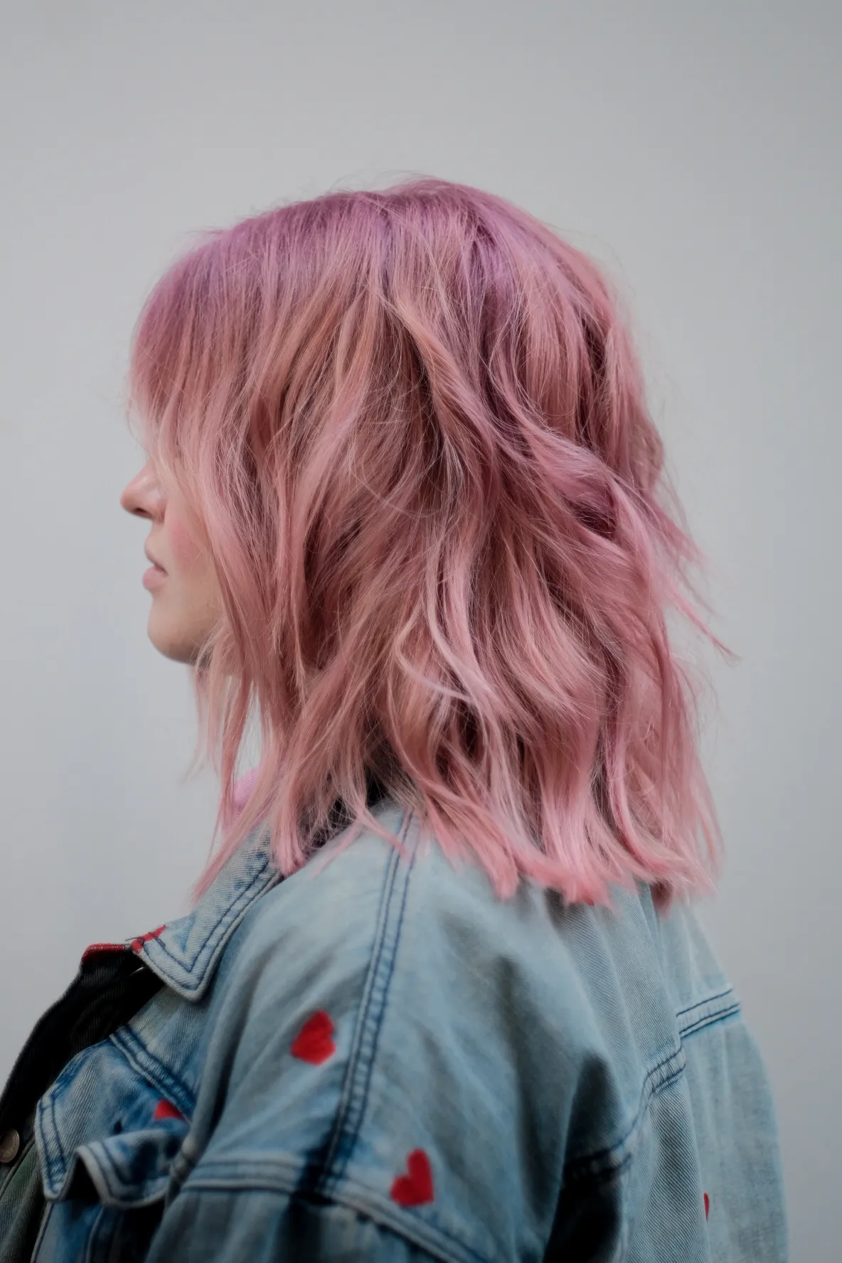 Pink hair colour, back view, at Wigs & Warpaint, Sheffield